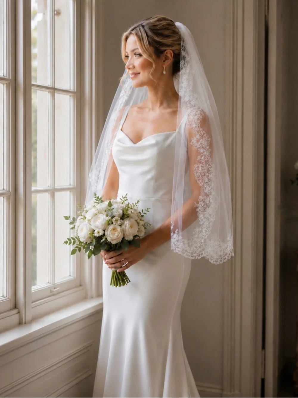 Elegant Ivory Single Tier Wedding Veil